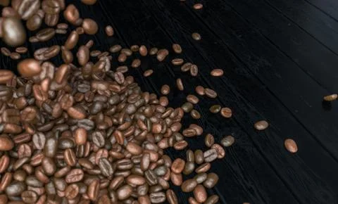 Spilled Coffee Beans Up Left Stock Photos