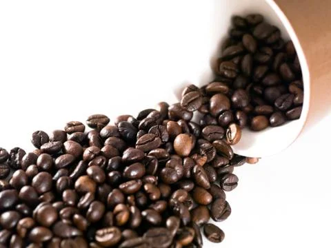Spilled coffee beans 스톡 사진