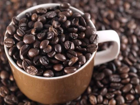 Spilled coffee beans 스톡 사진