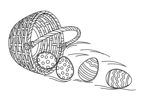 Spilled Easter Basket with Decorative Eggs Line Art for Festive Spring Branding Stock Illustration