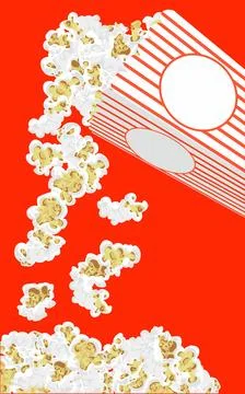 Spilled popcorn from package on red background. Food illustration Stock Illustration