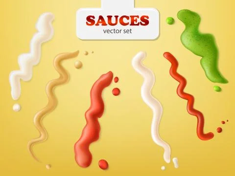 Spilled sauces stripes realistic vector set Stock Illustration