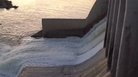 Spillway on a dam, overflow dam on a river, Stock Footage 221179273