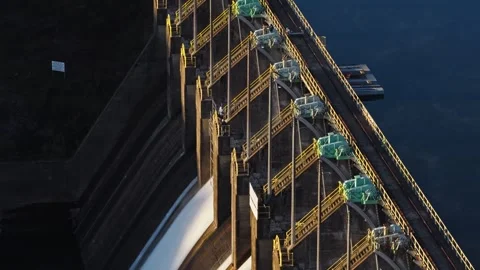 Spillway Gates and Structural Supports at Carpenter Dam Stock Footage 333606434