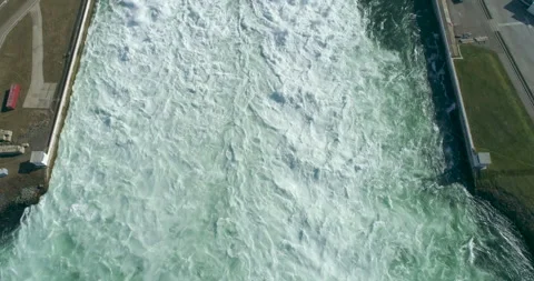 Spillway At Hydropower Plant. Hydroelectric Complex. Giant Reservoir of Fresh Stock Footage 244762875