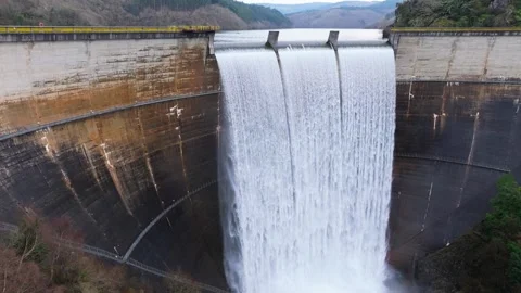 Spillways Of The Eume River Dam Within. Aerial Slow Motion Shot Видео 333252935