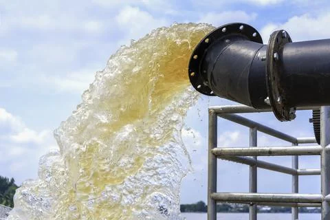 Spillway,Siphon pipe,A large pump is used to pump out the dam Stock Photos
