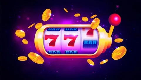 Spin and Win Slot Machine. Trendy Casino Design with Space Background Stock Illustration