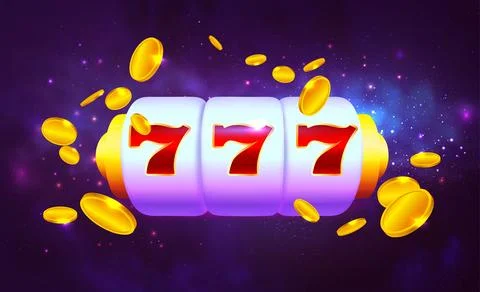 Spin and Win Slot Machine. Trendy Casino Design with Space Background Stock Illustration