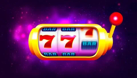 Spin and Win Slot Machine. Trendy Casino Design with Space Background Stock Illustration