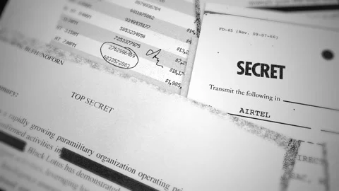 Spin around classified documents with official top secret stamp or label Vídeo Stock 310856824