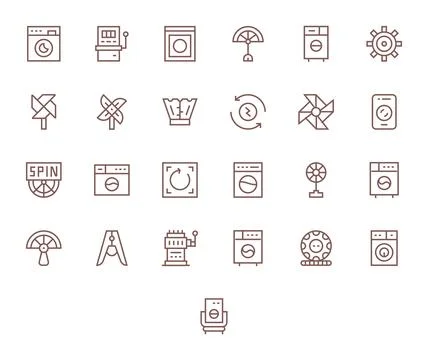 Spin Complete Vector Package with 25 128x128 Regular Line Grid Fitted Icons Illustrazione stock