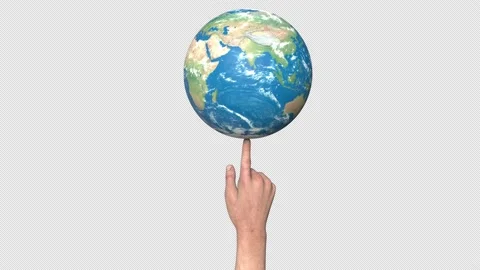 Spin earth on finger - 3d render looped with alpha channel. Stock Footage 169374817