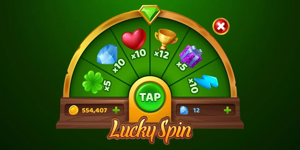 Spin roulette wheel game ui with button vector Stock Illustration