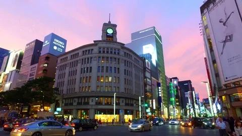 Spin shot of Ginza 4th crossing at dusk Video stock 80080768