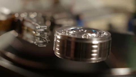 Spin up, working process and stop of hdd. Computer data storage. Stock Footage 80116300