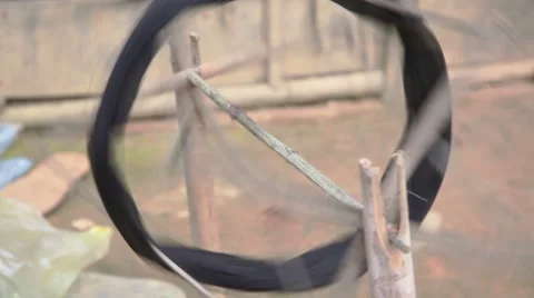 Spin yarn thread during warping process Stock Footage 59304426