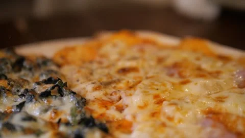 Spinach Cheese Pizza and Double Cheese Pizza Close Up 스톡 동영상 329347671
