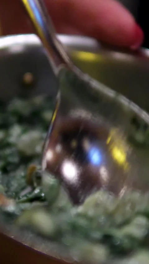 Spinach creamy dish cooking spinach in a pan, meal idea Stock Footage 302270392