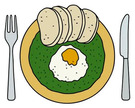 Spinach with dumplings Stock Illustration