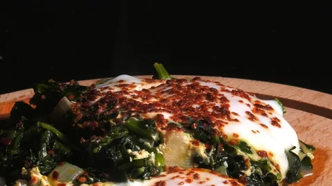 Spinach with Eggs 5 Stock Footage 104902007