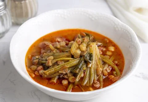 Spinach head dish or spinach head soup. It is a local dish. This dish, whic.. Stock Photos