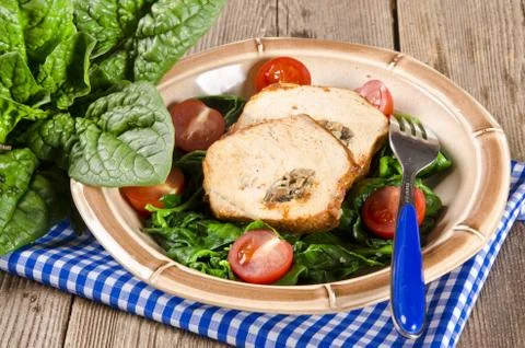 Spinach with meat beef olive Stock Photos
