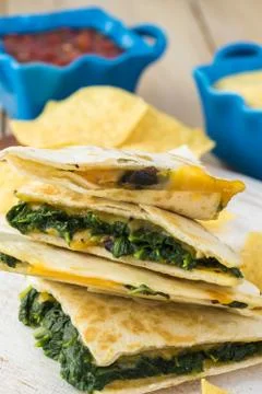 Spinach mushroom quesadillas. Stock Photos