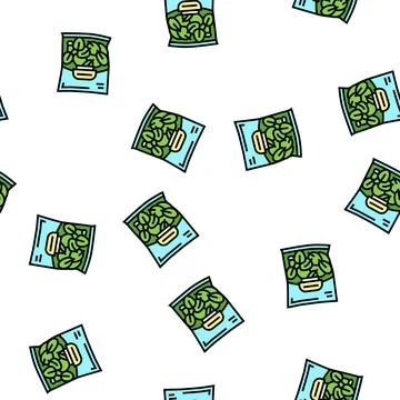 Spinach package bag vector seamless pattern Illustrazione stock