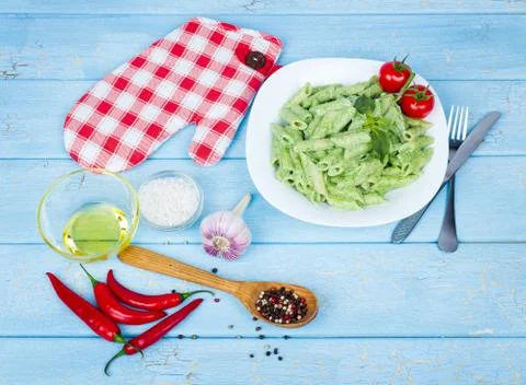 Spinach pasta Stock Photos