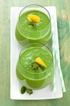 Spinach smoothie  with mint. Stock Photos