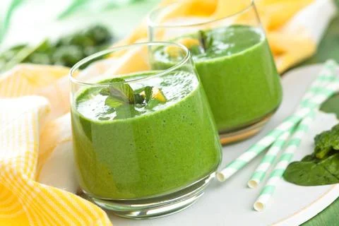 Spinach smoothie  with mint. Stock Photos