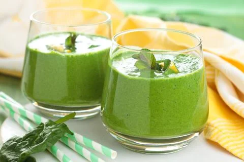 Spinach smoothie  with mint. Stock Photos