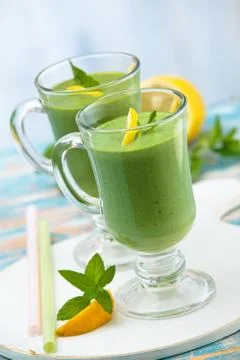 Spinach smoothie  with mint. Stock Photos