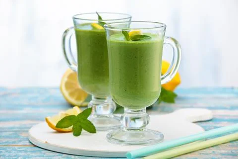 Spinach smoothie  with mint. Stock Photos