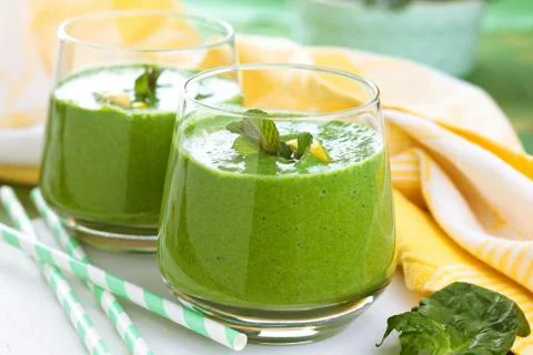 Spinach smoothie  with mint. Stock Photos