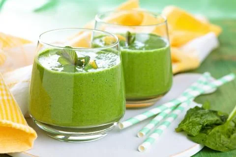 Spinach smoothie  with mint. Stock Photos