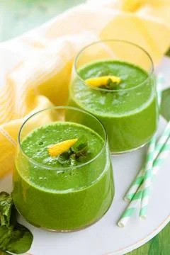 Spinach smoothie  with mint. Stock Photos