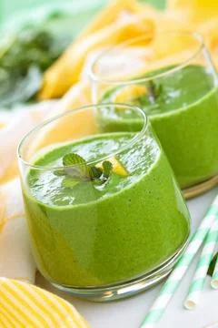 Spinach smoothie  with mint. Stock Photos