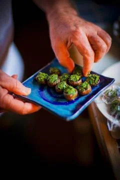 Spinach-stuffed mushrooms Stock Photos