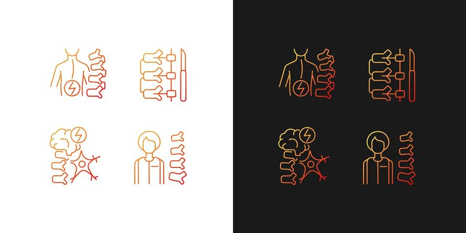 Spinal column disorders gradient icons set for dark and light mode Stock Illustration