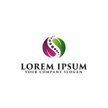 Spinal column with leaf logo. medicine pharmacy herbal logo design concept te Stock Illustration