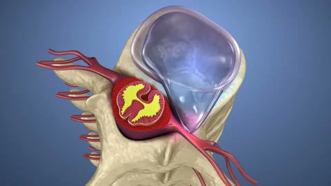 Spinal cord under pressure of bulging disc, 3d animation Stock Footage 89565916