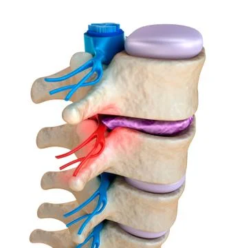 Spinal cord under pressure of bulging disc Stock Illustration