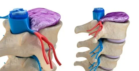 Spinal cord under pressure of bulging disc Stock Illustration