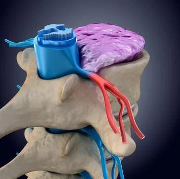 Spinal cord under pressure of bulging disc Stock Illustration