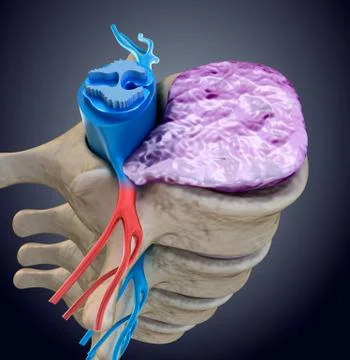 Spinal cord under pressure of bulging disc. Medically accurate 3D illustratio Illustrazione stock