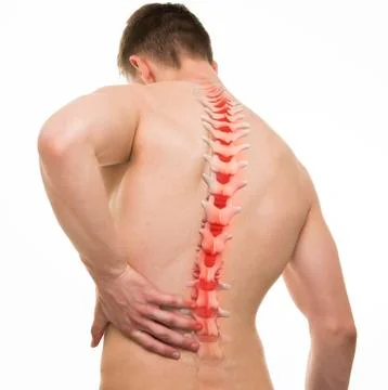 Spinal Pain - Studio shot with 3D illustration isolated on white Stock-Illustration