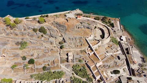 Spinalonga. Crete. Close Flight. Stunning Venetian Fortress. Holidays Greece Stock Footage 330482243