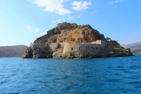 Spinalonga seen from the sea Stock Photos